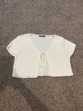 Nasty Gal white Ribbed Tie-Front Cropped Top sweater